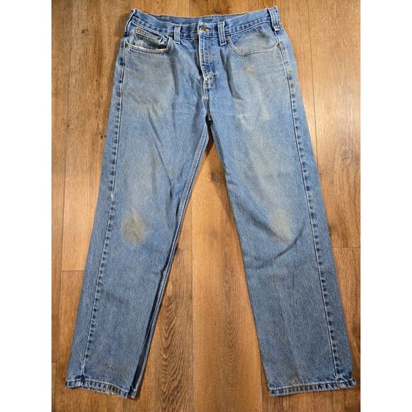 Carhartt Jeans Men’s 36x32 Relaxed Fit Blue Denim Distressed Workwear Durable - Picture 1 of 14